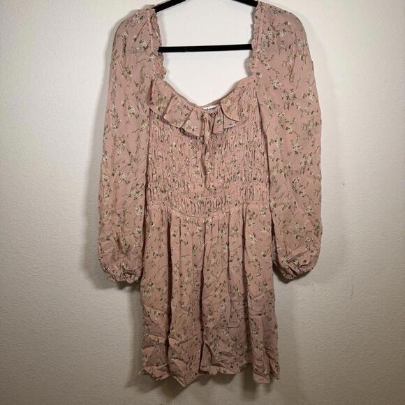 Reformation Dress Morris Smocked Melody Print Pink Floral Long Sleeve Mini Sz 14 - Picture 2 of 7